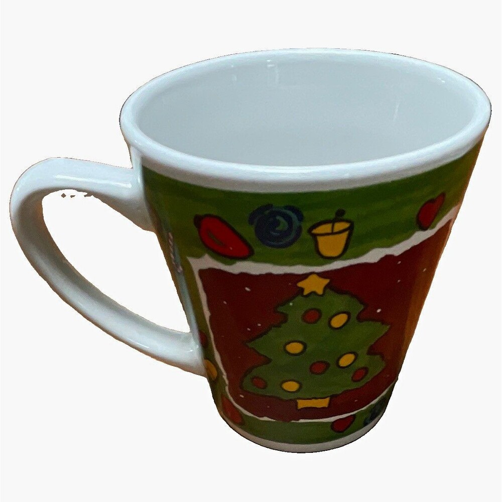 8 fl oz Ceramic Christmas Tree Coffee Mug Decorated Green Red White Country